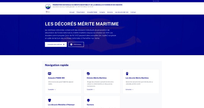 Maquette web design du site Les Décorés du Mérite Maritime